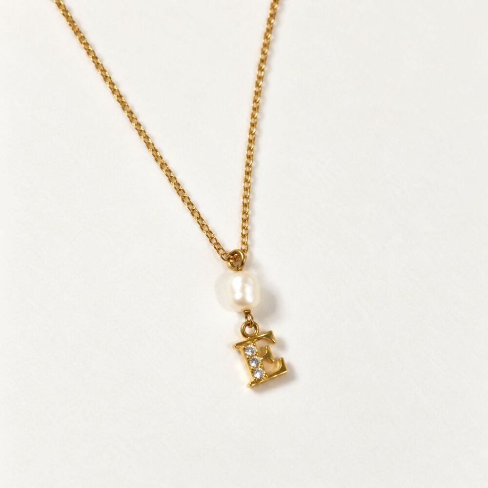Genuine Pearl Initial E Pendant Necklace Willie Creek Pearls with CZ